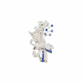 Retro 1950s Platinum Sapphire & Diamond Spray Pin