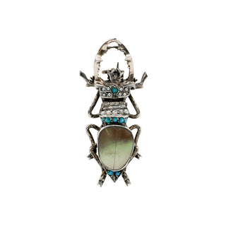 Victorian Silver Carved Mother-of-Pearl Beetle Pin