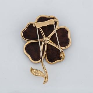 Estate Van Cleef & Arpels 18K Gold Wood and Diamond Clematis Brooch
