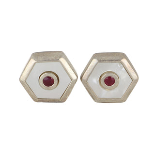 Deakin & Francis Sterling Silver Mother-Of-Pearl & Ruby Dress Set