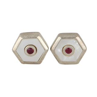 Deakin & Francis Sterling Silver Mother-Of-Pearl & Ruby Dress Set