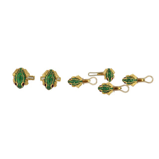 David Webb 18K Gold Green Enamel Frog Dress Set with Rubies