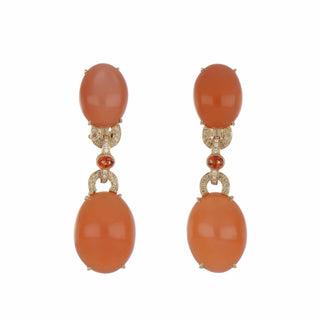 Estate 18K Gold Peach Moonstone Suite with Orange Sapphires and Diamonds