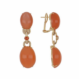 Estate 18K Gold Peach Moonstone Suite with Orange Sapphires and Diamonds
