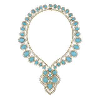Important Estate Emis 18K Gold Turquoise and Diamond Jewelry Suite