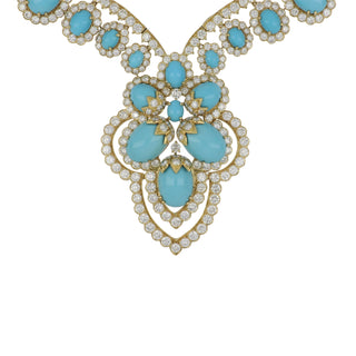Important Estate Emis 18K Gold Turquoise and Diamond Jewelry Suite
