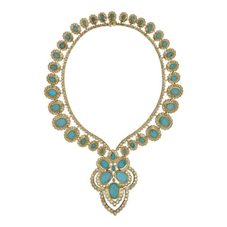Important Estate Emis 18K Gold Turquoise and Diamond Jewelry Suite