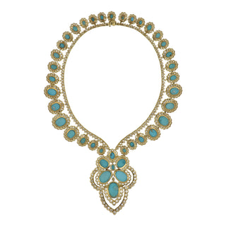 Important Estate Emis 18K Gold Turquoise and Diamond Jewelry Suite