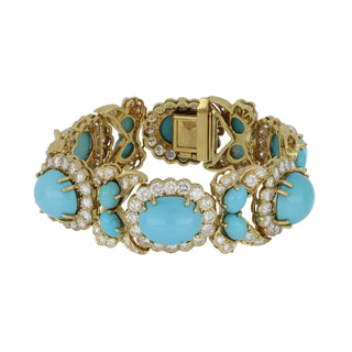 Important Estate Emis 18K Gold Turquoise and Diamond Jewelry Suite