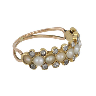 Victorian 10K Gold Split Pearl & Diamond Ring