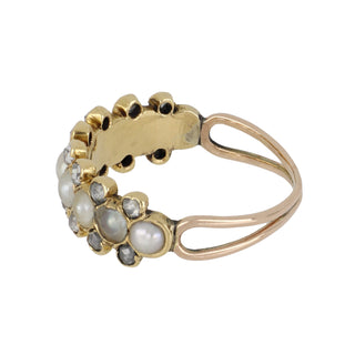 Victorian 10K Gold Split Pearl & Diamond Ring