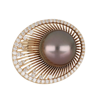 Mastoloni 18K Rose Gold Tahitian Pearl Cocktail Ring with Diamonds