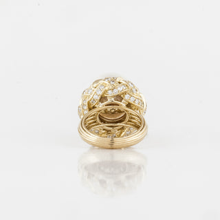Vintage 1990s 18K Gold Pearl & Diamond Woven Ring