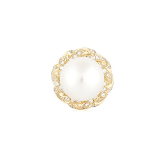 Vintage 1990s 18K Gold Pearl & Diamond Woven Ring