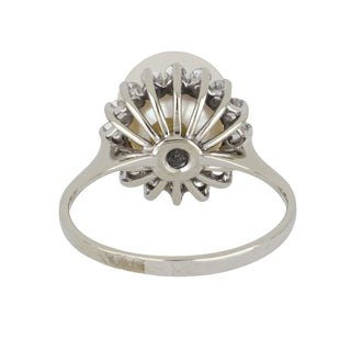 Mid-Century 14K White Gold South Sea Pearl Ring with Diamonds