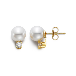 Mastoloni 18K Gold Akoya Pearl Stud Earrings with Diamonds