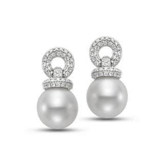 Mastoloni 18K White Gold Freshwater Pearl Drop Earrings with Diamond