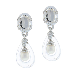 Estate David Webb Two-Tone Rock Crystal, South Sea Pearl & Diamond Twilight Drop Earrings with Diamonds
