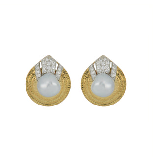 Estate David Webb 18K Gold South Sea Pearl Clip Earrings with Diamonds