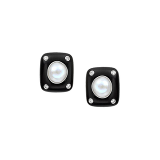 Trianon 18K White Gold Ebony Wood & Pearl Earrings