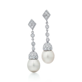Estate Platinum South Sea Pearl & Diamond Drop Earrings