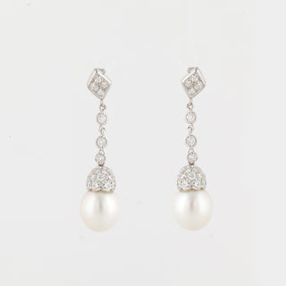 Estate Platinum South Sea Pearl & Diamond Drop Earrings