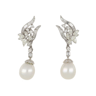 Vintage/Estate White Platinum South Sea Pearl Day/Night Earrings with Pearls