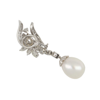 Vintage 1980s Platinum South Sea Pearl Day/Night Earrings with Diamonds