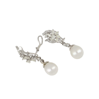 Vintage 1980s Platinum South Sea Pearl Day/Night Earrings with Diamonds