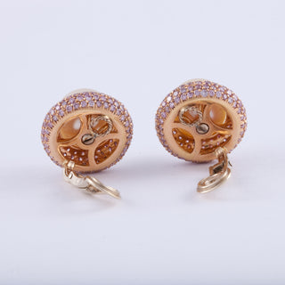 Estate 18K Rose Gold South Sea Pearl and Pink Diamond Button Earrings