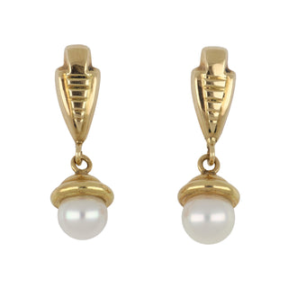 Vintage Castellani 15K Gold Cultured Pearl Drop Earrings