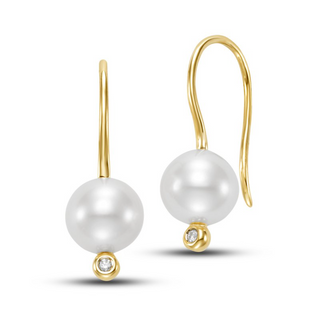 Mastoloni 14K Gold Freshwater Pearl Drop Earrings with Diamonds