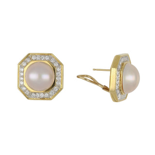 Vintage 18K Gold Mabe Pearl Clip Earrings