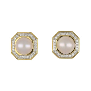 Vintage 18K Gold Mabe Pearl Clip Earrings