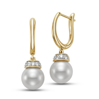 Mastoloni 14K Gold Freshwater Pearl Drop Earrings with Diamond