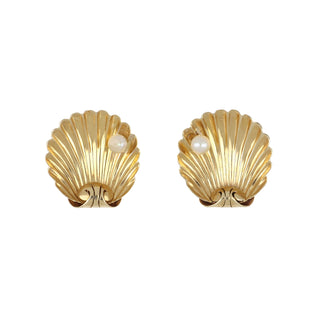 Retro 1940s 14K Shell earrings with Pearls