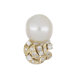 Vintage 1990s 18K Gold South Sea Pearl &and Diamond Bouquet Earrings