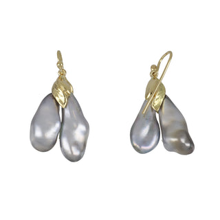 Vintage 1990s 14K Gold Cultured Baroque Pearl Drop Earrings