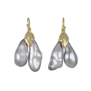 Vintage 1990s 14K Gold Cultured Baroque Pearl Drop Earrings