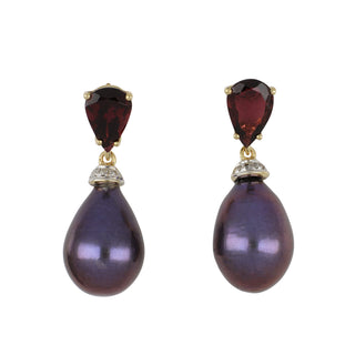 18K Baroque Tahitian Pearl Drop Earrings with Garnet Tops