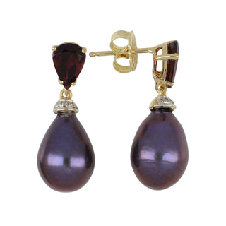 18K Baroque Tahitian Pearl Drop Earrings with Garnet Tops