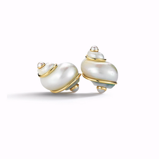 Seaman Schepps 18K Gold Turbo Shell Earrings with Pearls