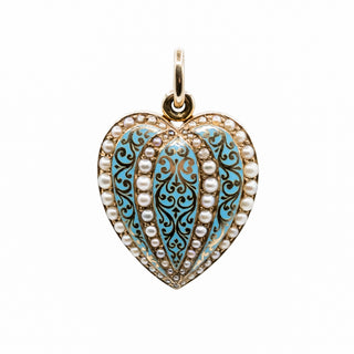 Victorian 14K Gold Enameled Heart Locket with Split Pearls