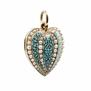 Victorian 14K Gold Enameled Heart Locket with Split Pearls