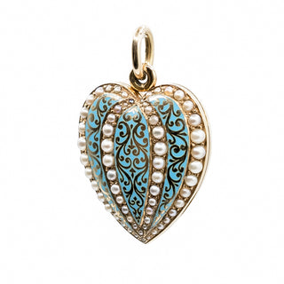 Victorian 14K Gold Enameled Heart Locket with Split Pearls