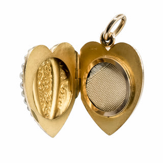 Victorian 14K Gold Enameled Heart Locket with Split Pearls
