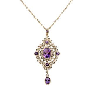 Victorian 9K Gold Amethyst & Seed Pearl Lavalier Pendant