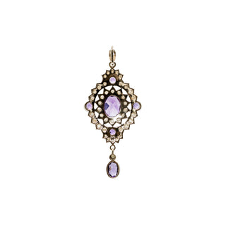 Victorian 9K Gold Amethyst & Seed Pearl Lavalier Pendant
