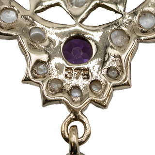 Victorian 9K Gold Amethyst & Seed Pearl Lavalier Pendant