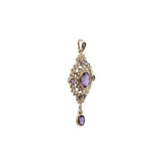 Victorian 9K Gold Amethyst & Seed Pearl Lavalier Pendant